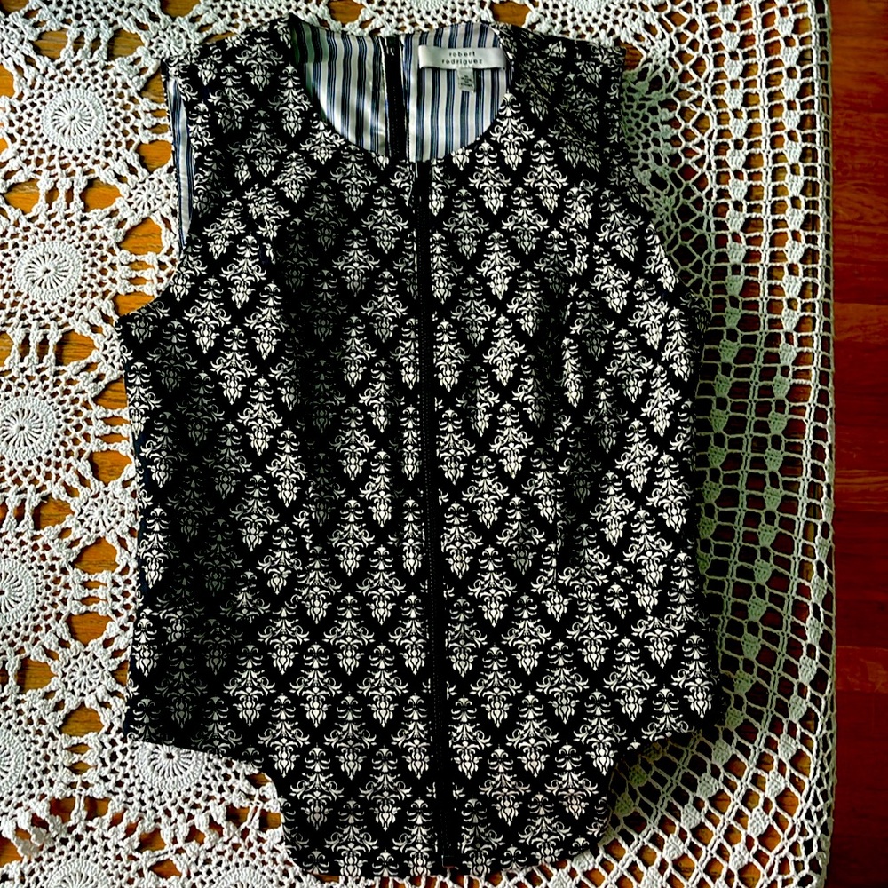 ⚜️⚜️⚜️🎶🎵🎶Robert Rodriguez satin fleur-de-lis pinstriped lining zipper vest EUC